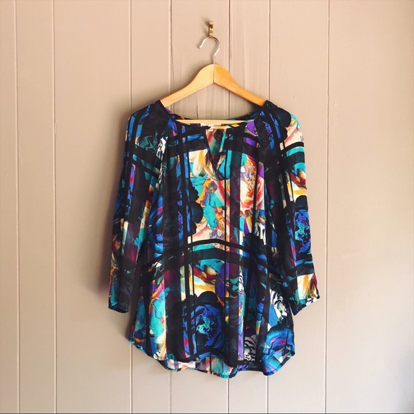 Spense Tops - Spense Colorful Floral Print Keyhole Top